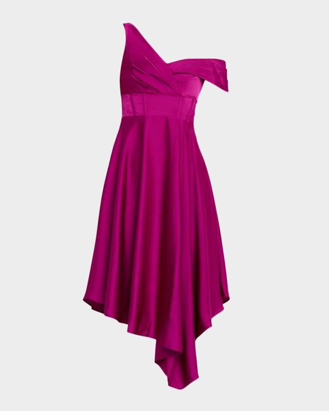 Mirielle One-Shoulder Satin Midi Dress